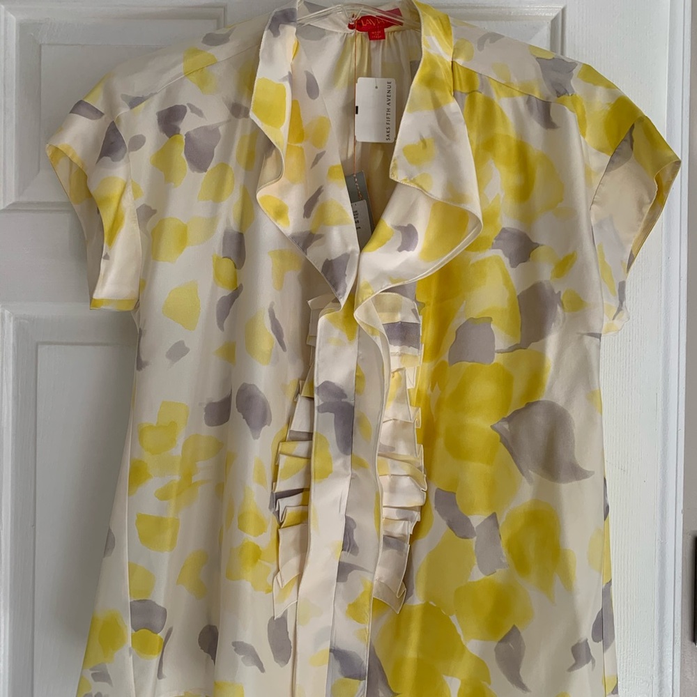 Saks Ruffled 💯 percent Silk Blouse Size XL New!